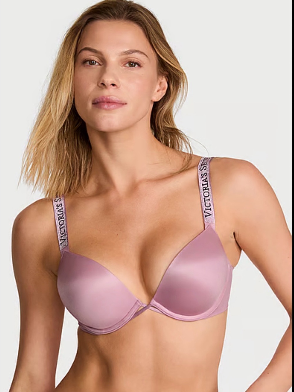 Victoria's Secret Lilac Satin Push-Up Bra with Logo Straps